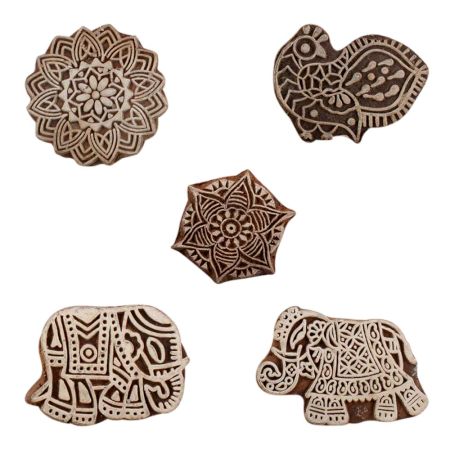 Set of 5 Piece New Mix Wooden Printing Blocks